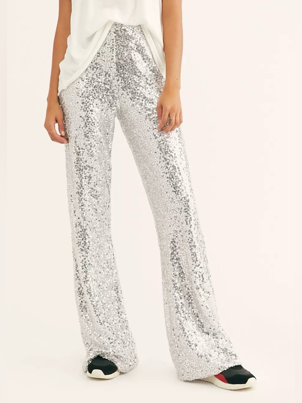 Free People Festival silver sequin flare pants, XS